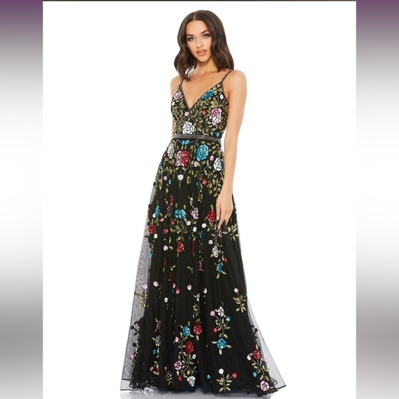 Mac Duggal 5400 NWT Spaghetti Strap Floral Dress - Picture 1 of 6